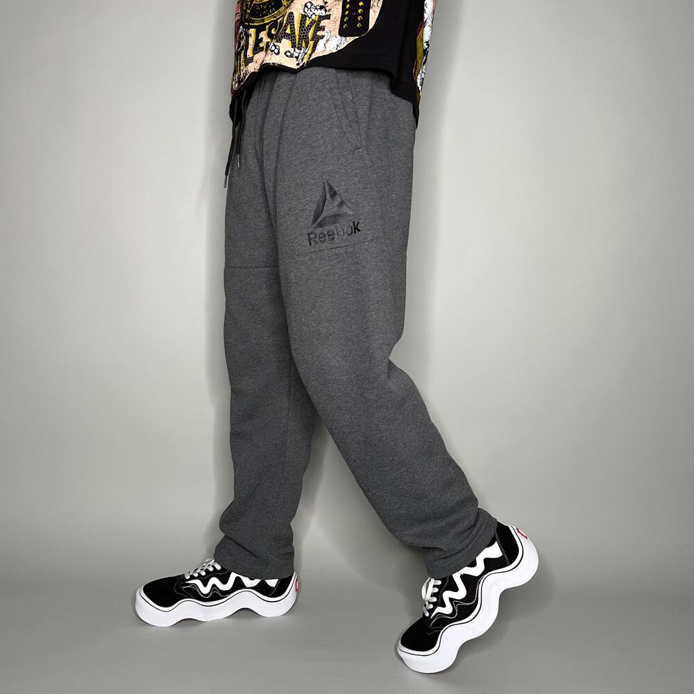 Vintage Y2K Reebok Sweatpants Mens L Relaxed Fit Dark Grey Cotton Black Logo
